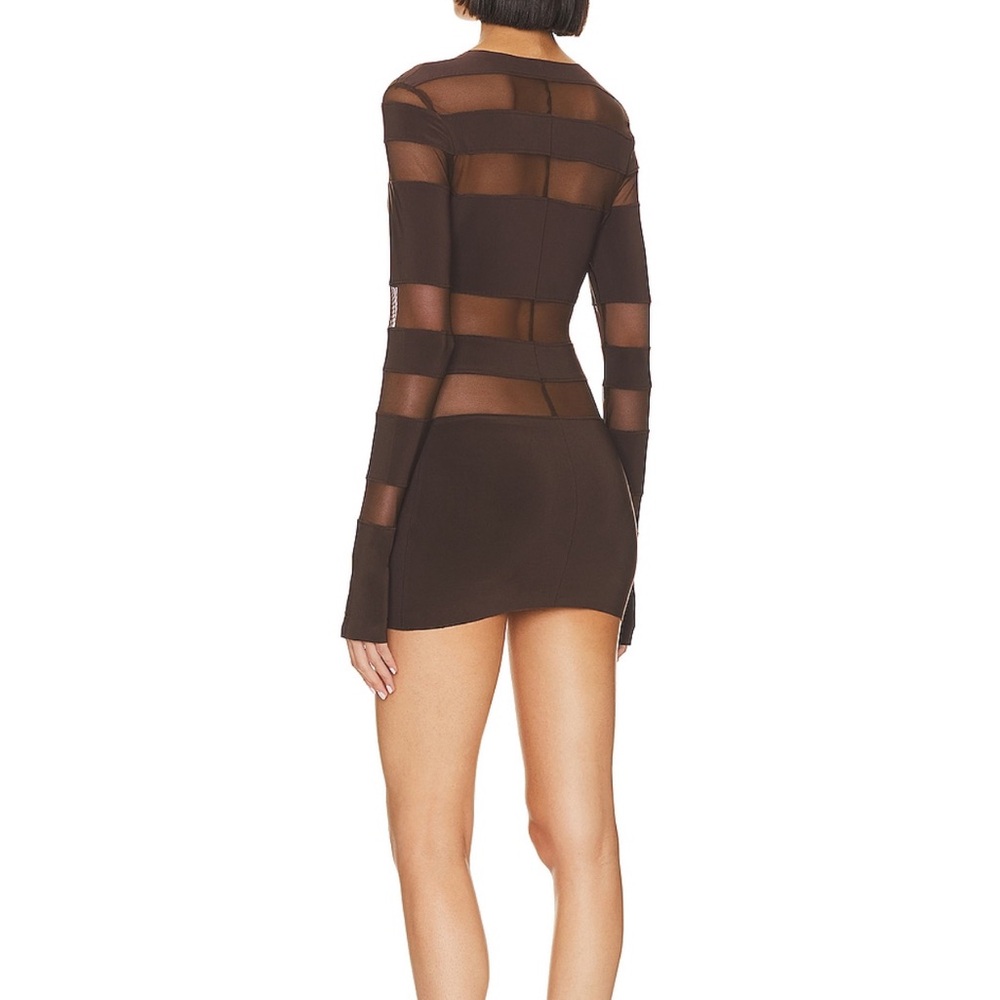 Chic Sheer Striped Long Sleeve Dress in chocolate brown - Picture 3 of 6